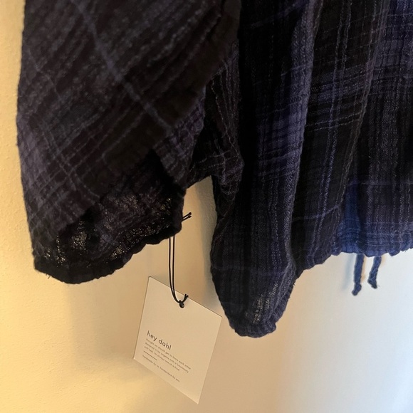 NWT Bella Dahl Women's Flowy Tie Waist Shirt Admiral Blue Plaid Small - Picture 10 of 10